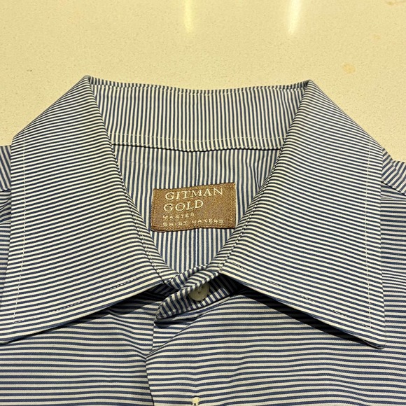 Gitman Bros Gold Men’s Large 16.5 Blue and White Striped Button Down - Picture 5 of 9